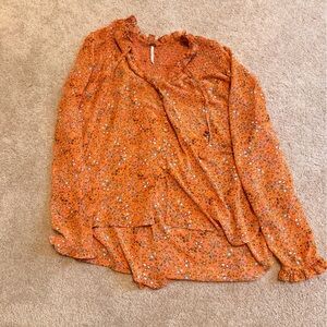 Free People Orange Floral Long Sleeve Blouse